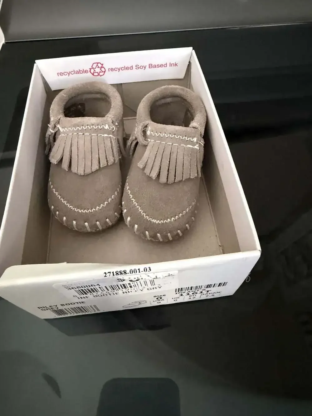 Minnetonka Infant's Riley Bootie Grey Suede Moccasins Size 0